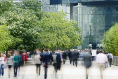 Commuters Walking in Financial District, Blurred motion